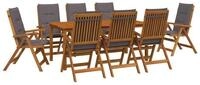 vidaXL Garten-Essgruppe 9-teilige Garten-Essgruppe 8-Sitzer Natur Massivholz