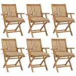vidaXL Gartenstuhl Klappst&uuml;hle mit Kissen, 6-teilig, Massivholz holz (1 St),