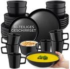 tectake Geschirr-Set Tafelservice aus Steingut f&uuml;r 6 Personen, ineinander...