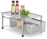 relaxdays Mehrzweckregal Schubladenregal mit Korbauszug, 2-tlg., silber
