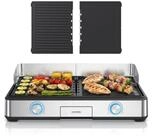 Arendo Tischgrill Gourmet Edelstahl Elektrogrill, 2 Grillzonen, elektrisch,