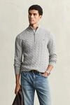 Strickpullover GANT "COTTON CABLE HALF ZIP", Herren, Gr. XXL, grau (grau...