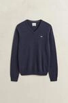 V-Ausschnitt-Pullover GANT "SUPERFINE LAMBSWOOL V-NECK", Herren, Gr. S, blau (schwarz