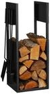 relaxdays Kaminholzregal Schwarzes Kaminholzregal mit Besteck, BxTxH:36x30x76.5...