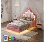 STILVORA Polsterbett 90&times;200 mit LED,Prinzessin Bett mit LED,Polsterbett ohne