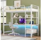 OKWISH Kinderbett Hochbett aus Metall mit Schreibtisch, LED und USB-Steckdose...