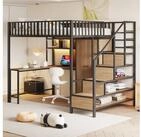 OKWISH Hochbett Jugendbett Metallbett (mit Schreibtisch, Kleiderschrank,...