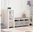 en.casa Sitzbank, mit Regal f&uuml;r Kinder &raquo;H&oslash;ylandet&laquo; 76x112x40 cm Wei&szlig;/Grau