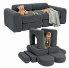 relaxdays Kindersofa 10-tlg. Kinder Spielsofa modular, Anthrazit