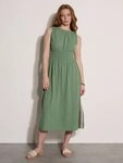 Apricot Midikleid Midi-Kleid mit H&auml;kelspitze und Smokarbeit Smokarbeit