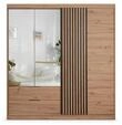 Masseno Dreht&uuml;renschrank AKALI 203 cm Kleiderschrank mit Spiegel 3 T&uuml;ren Eiche