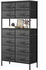 LuxusKollektion Hochkommode Kommode 12 Stoffschubladen Schwarze Holzmaserung