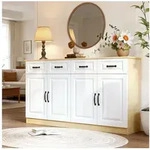 OKWISH Sideboard Kommode 160x80x35 cm (Packung, 1 St., Wei&szlig; + Natur, 8...