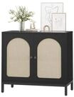 LuxusKollektion Anrichte Sideboard 2 F&auml;cher 2 Rattant&uuml;ren Schwarz 80x40x72 cm