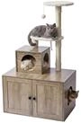 relaxdays Kratzbaum mit Katzenklo-Schrank, Holzoptik