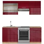 Vicco K&uuml;chenzeile Fame-Line, Bordeaux Hochglanz/Goldkraft Eiche, 200 cm, AP...