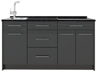 Vicco K&uuml;chenzeile Fame-Line, Anthrazit Hochglanz/Anthrazit, 150 cm ohne