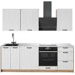 Vicco K&uuml;chenzeile Fame-Line, Wei&szlig; Landhaus/Goldkraft Eiche, 230 cm, AP Marmor...