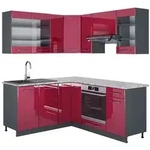 Vicco Winkelk&uuml;che Fame-Line, Bordeaux Hochglanz/Anthrazit, 190 x 160 cm, AP...