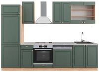 Vicco K&uuml;chenzeile Fame-Line, Gr&uuml;n-Gold Landhaus/Goldkraft Eiche, 300 cm, AP...