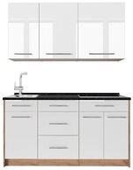 Vicco K&uuml;chenzeile Fame-Line, Wei&szlig; Hochglanz/Goldkraft Eiche, 150 cm ohne