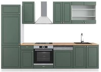 Vicco K&uuml;chenzeile Fame-Line, Gr&uuml;n-Gold Landhaus/Wei&szlig;, 300 cm, AP Eiche