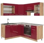 Vicco Winkelk&uuml;che Fame-Line, Bordeaux Hochglanz/Goldkraft Eiche, 190 x 160 cm...
