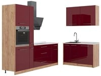 Vicco Winkelk&uuml;che Fame-Line, Bordeaux Hochglanz/Goldkraft Eiche, 220 x 120 cm,...