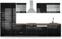 Vicco K&uuml;chenzeile R-Line, Schwarz Hochglanz/Wei&szlig;, 350 cm mit Hochschrank, AP...