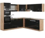 Vicco Winkelk&uuml;che R-Line, Schwarz Hochglanz/Goldkraft Eiche, 247 x 237 cm, AP...