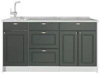 Vicco K&uuml;chenzeile Fame-Line, Gr&uuml;n-Gold Landhaus/Wei&szlig;, 150 cm Arbeitsplatte...
