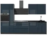 Vicco K&uuml;chenzeile Fame-Line, Dunkelblau Hochglanz/Anthrazit, 310 cm ohne