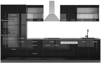 Vicco K&uuml;chenzeile R-Line, Schwarz Hochglanz/Anthrazit, 350 cm mit Hochschrank,...