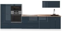 Vicco K&uuml;chenzeile Fame-Line, Dunkelblau Hochglanz/Wei&szlig;, 340 cm, AP Eiche