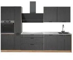 Vicco K&uuml;chenzeile Fame-Line, Dunkelgrau/Goldkraft Eiche, 310 cm, AP Marmor grau
