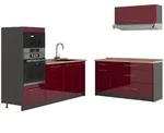 Vicco K&uuml;chenzeile Fame-Line, Bordeaux Hochglanz/Anthrazit, 340 cm, AP Eiche rot