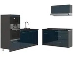 Vicco K&uuml;chenzeile Fame-Line, Dunkelblau Hochglanz/Anthrazit, 340 cm ohne
