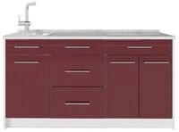 Vicco K&uuml;chenzeile Fame-Line, Bordeaux Hochglanz/Wei&szlig;, 150 cm ohne...