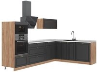 Vicco Winkelk&uuml;che Fame-Line, Anthrazit-Gold Landhaus/Goldkraft Eiche, 287 x...
