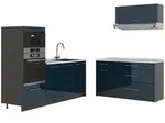Vicco K&uuml;chenzeile Fame-Line, Dunkelblau Hochglanz/Anthrazit, 340 cm, AP Marmor