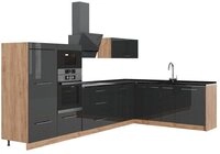 Vicco Winkelk&uuml;che Fame-Line, Anthrazit Hochglanz/Goldkraft Eiche, 347 x 207...