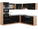 Vicco Winkelk&uuml;che R-Line, Schwarz Hochglanz/Goldkraft Eiche, 247 x 237 cm, AP...