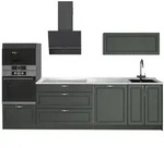 Vicco K&uuml;chenzeile Fame-Line, Gr&uuml;n-Gold Landhaus/Anthrazit, 280 cm, AP Marmor