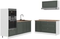 Vicco K&uuml;chenzeile Fame-Line, Gr&uuml;n-Gold Landhaus/Wei&szlig;, 340 cm, AP Marmor