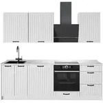 Vicco K&uuml;chenzeile Fame-Line, Wei&szlig; Landhaus/Wei&szlig;, 230 cm, AP Marmor wei&szlig;
