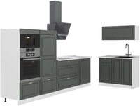 Vicco K&uuml;chenzeile Fame-Line, Gr&uuml;n-Gold Landhaus/Wei&szlig;, 380 cm, AP Marmor