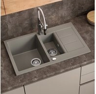Bergstroem Granitsp&uuml;le Seattle, Beton, 80 x 50 cm mit 2 Sp&uuml;lbecken &...