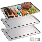relaxdays Servierplatte 3er Set, Edelstahl, (3-tlg), XL silberfarben 48 cm x 33...