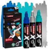 edding Marker Acryl Marker Set mit Keilspitze Blau T&uuml;rkis Silber, Keilspitze...