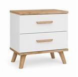 ibonto Nachtkommode Nachttisch wei&szlig; Eiche Artisan 2 Schubladen Holzbeine 45 cm...